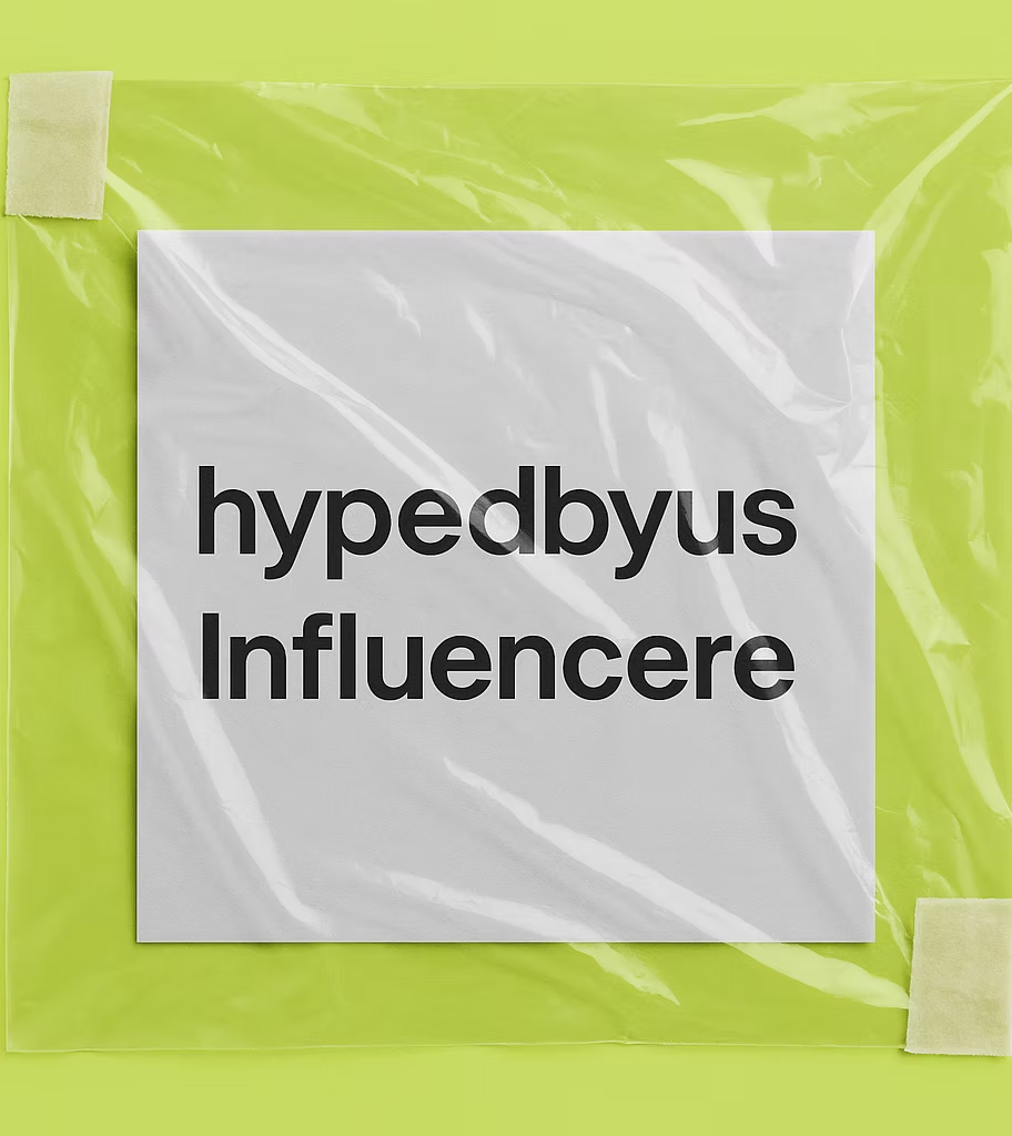 Hypedbyus Influencere — grafisk plakat på grøn baggrund